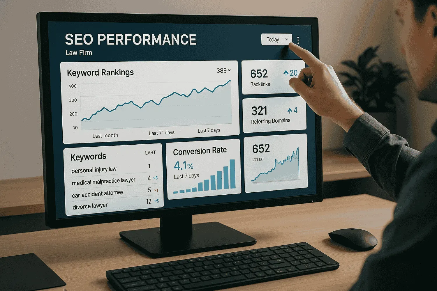 A chart showing the monitoring and adjusting process of an SEO strategy for law firms.