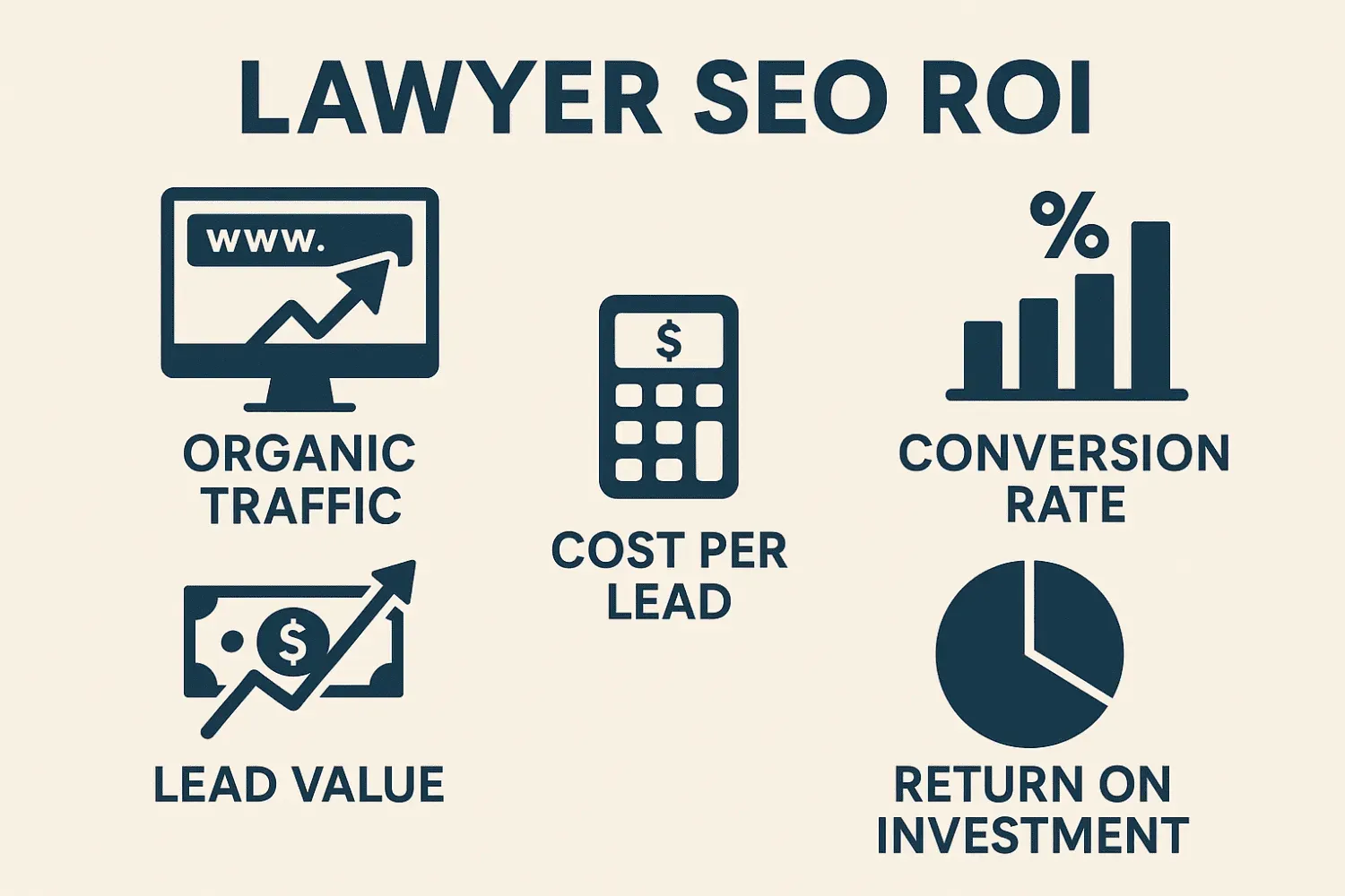 A visual representation of key metrics for measuring Lawyer SEO ROI.