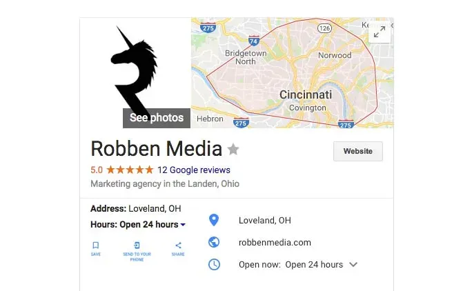 Robben Media Google listing.