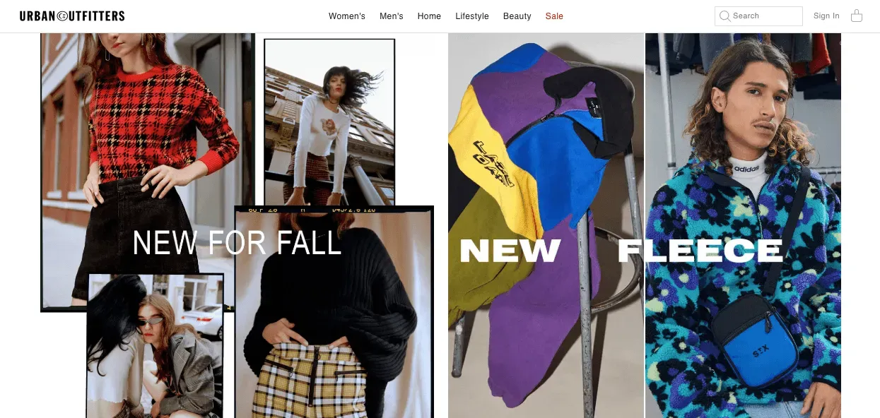 Navigation for ecommerce website.