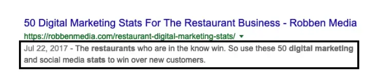 Meta description appearance Google.